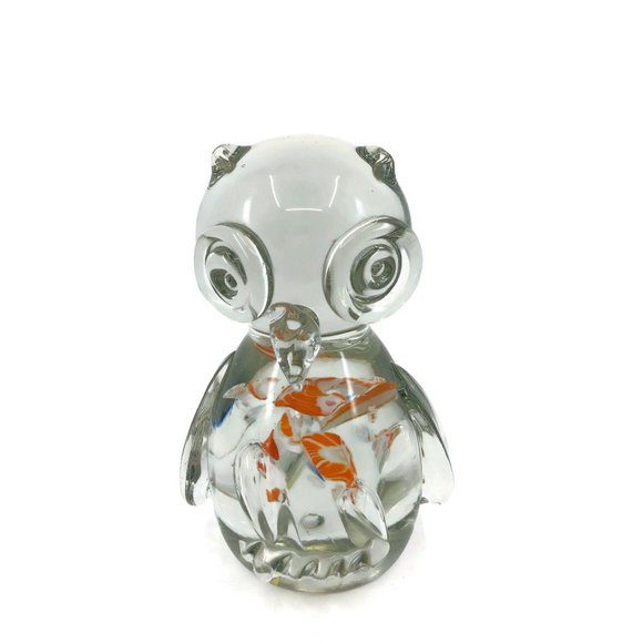 Vintage Art Glass Owl Paperweight Controlled Bubbl - Picture 2 of 9